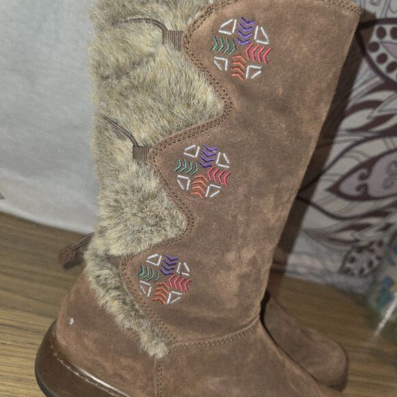 DANSKO FYODORA Sz 9.5/10 Brown Suede Aztec Embroiderd Faux Fur Pull-On Mid Boots - Picture 4 of 15